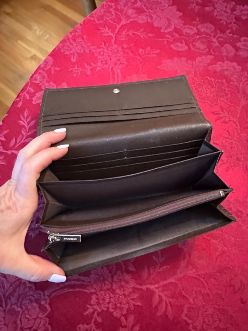 Burberry Dark Brown Leather Plaid Embossed Long Snap Wallet - Picture 8 of 13